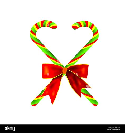 Lovely Candy Canes in Red, Yellow and Green Stripes with Red Bow, One ...