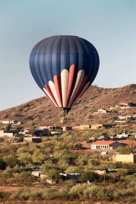 Colorful Hot Air Balloon Over The Arizona Desert Stock Photo Image Of