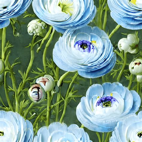 Repeating Pattern Of Light Blue Ranunculus And Jan Van Kessel Painting