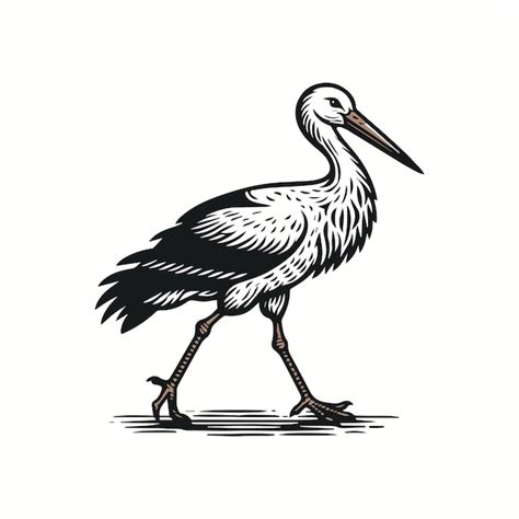 Stork Walking Linocut Vector Design Premium Ai Generated Vector