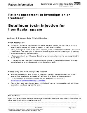 Fillable Online Cuh Org Botulinum Toxin Injection For Cuh Org Fax