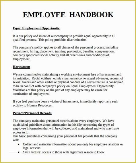 Free Employee Handbook Template for Small Business Of Employee Handbook ...