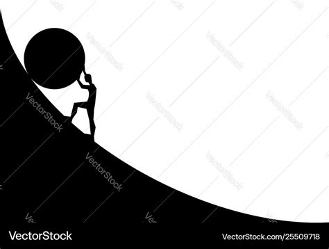 Man Pushing Big Boulder Uphill Cartoon Royalty Free Vector