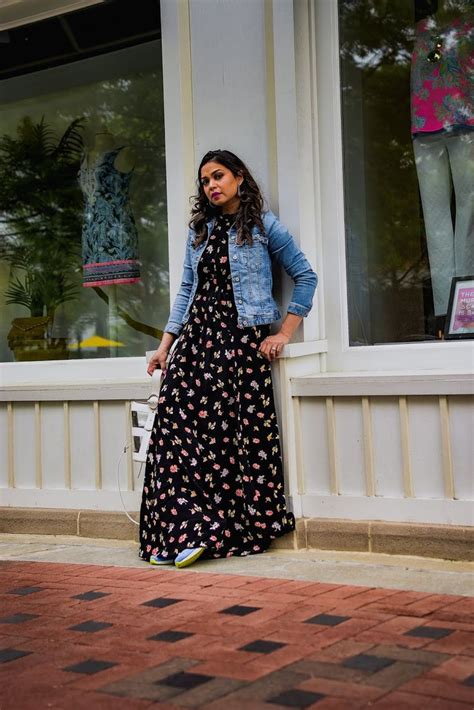 Rent The Runway Maxi Dress Denim Jacket Sneakers With Dress Ootd