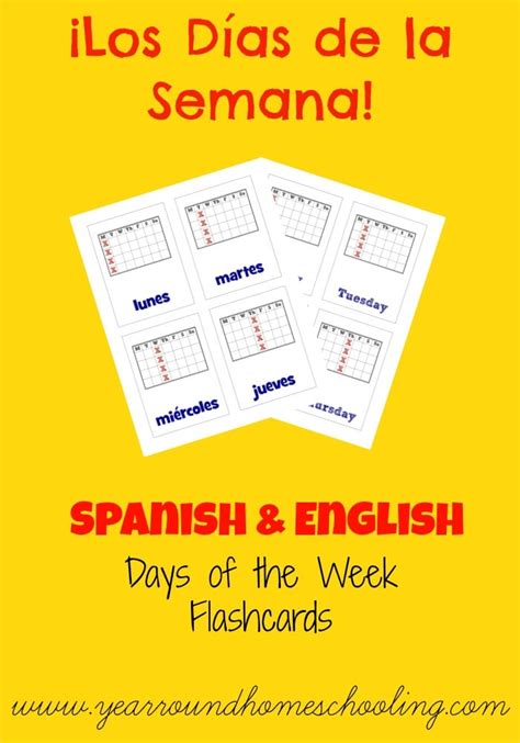 Spanish Days of the Week Flashcards - Year Round Homeschooling