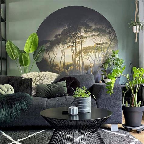 Round Wallpaper Voogd Italian Landscape With Umbrella Pines Dark