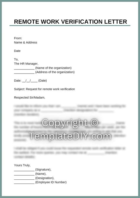 Remote Work Verification Letter Sample Template Examples