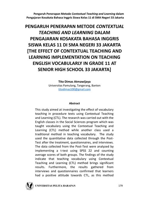 PDF PENGARUH PENERAPAN METODE CONTEXTUAL TEACHING AND LEARNING DALAM