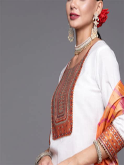 Buy Indo Era Women White Ethnic Motifs Yoke Design Gotta Patti Kurta