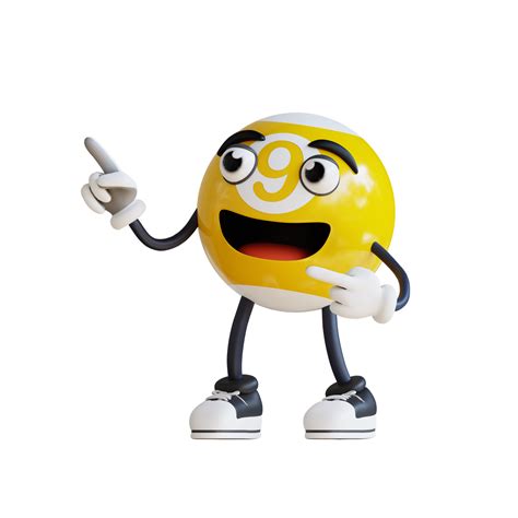 Yellow Billiard Ball Mascot Pointing Top Left 3d Character Illustration