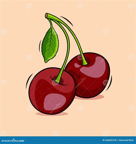 Two Red Cherry Berries With Leaves Vector Stock Illustration