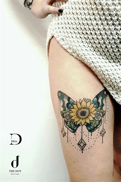 Sunflower Tattoo On Thigh