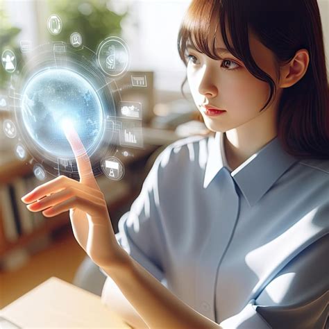 Premium Photo Interacting With Futuristic Holographic Interface With