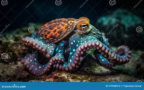 Turtle and Octopus Swim in Tropical Reef Generated by AI Stock ...