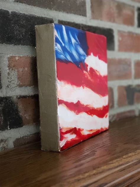 Acrylic Painting With Resin Coating Red White And Blue American Flag