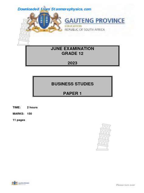 Gp Business Studies Grade 12 June 2023 P1 And Memo Download Free Pdf