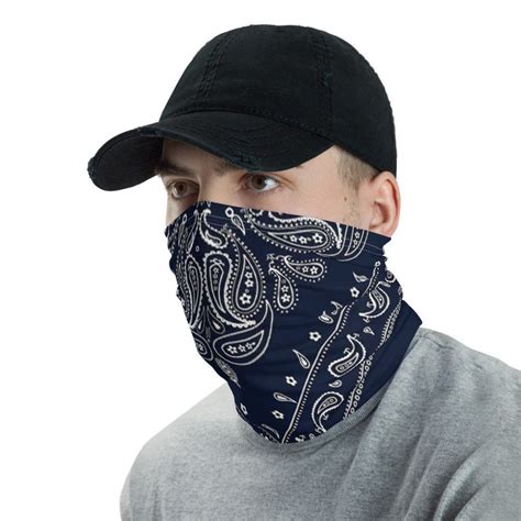 Navy Blue Paisley Bandana Face Mask Washable Bandana Face Etsy