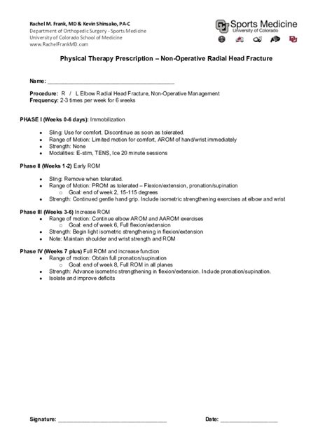 Fillable Online RMF PT Protocol Elbow Radial Head Fracture NonOp Doc