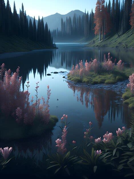 Premium AI Image | tranquil forest with reflective lake and peaceful ...