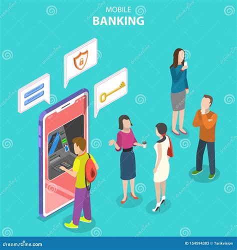 Isometric Flat Vector Concept Of Mobile Banking Protected Money