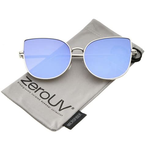 Zerouv Female Oversize Slim Metal Frame Colored Mirror Flat Lens Cat