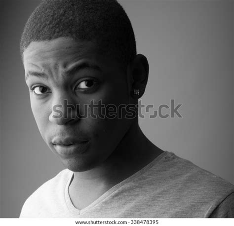 Close Headshot Portrait Handsome Black Man Stock Photo 338478395