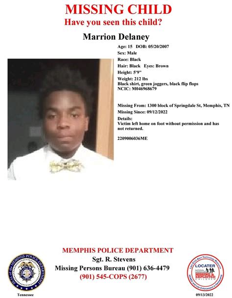 Memphis Police Dept On Twitter Have You Seen Marrion Delaney Report