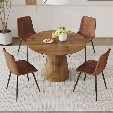 5 Piece Round Dining Table Set, Modern Kitchen Table and Chairs Set for ...