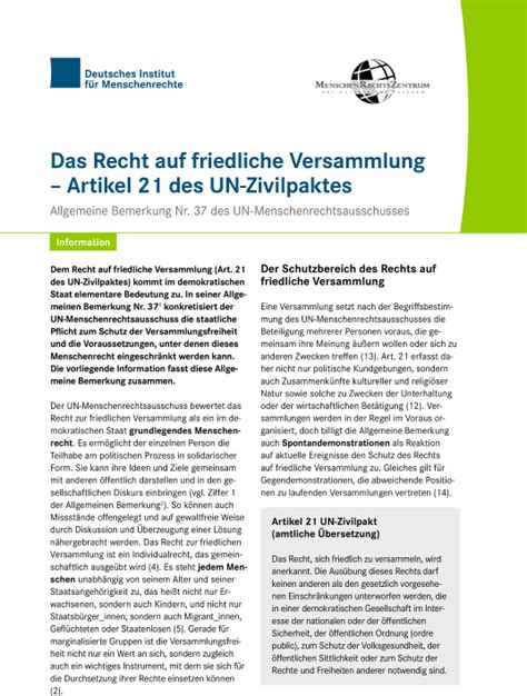 Das Recht Auf Friedliche Versammlung Artikel 21 Des UN Zivilpaktes