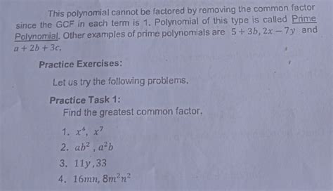 Solved This Polynomial Cannot Be Factored By Removing The Common