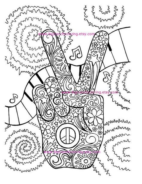 Adult Coloring Page Hippie Retro Peace Colouring Printable