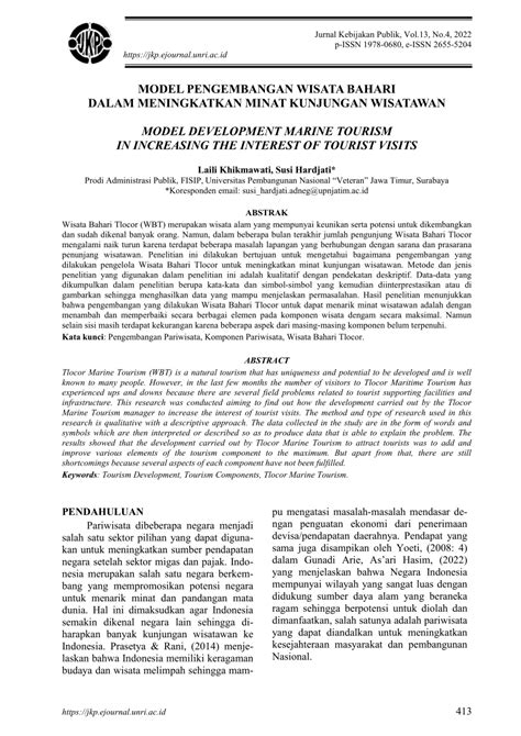Pdf Model Pengembangan Wisata Bahari Dalam Meningkatkan Minat