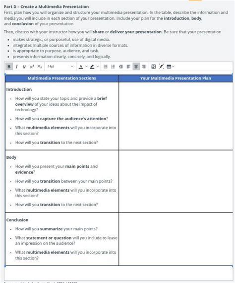 Part D Create A Multimedia Presentation First Plan How You Will