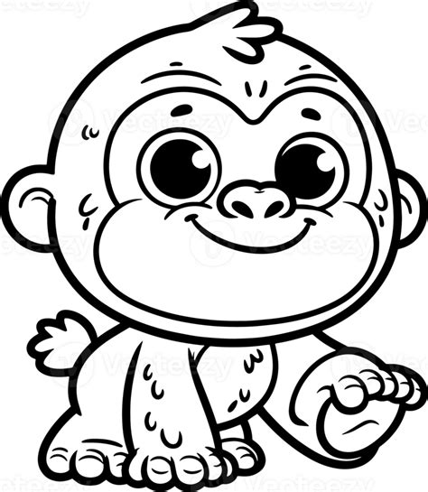 Gorilla Cartoon Character Line Doodle Black And White Coloring Page