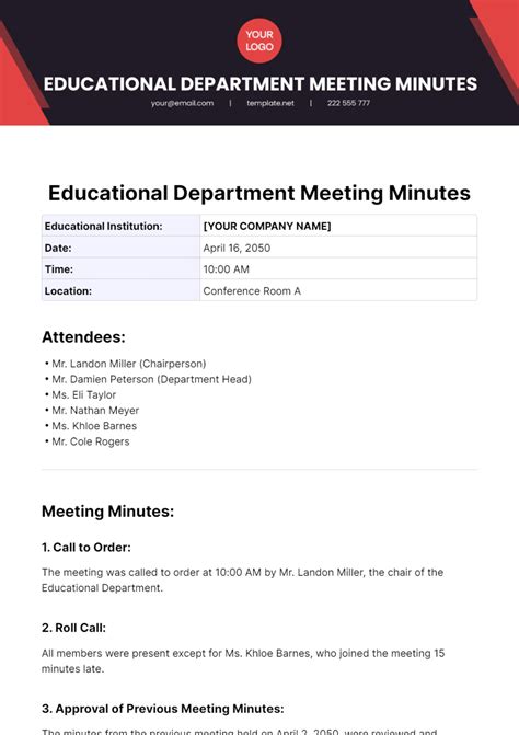 Free Educational Department Meeting Minutes Template - Edit Online & Download | Template.net