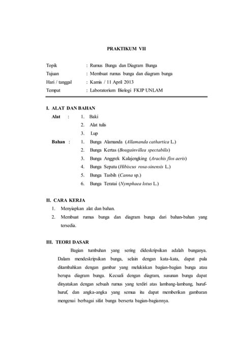 Laporan Praktikum Rumus Bunga Dan Diagram Bunga Morfologi Tumbuhan