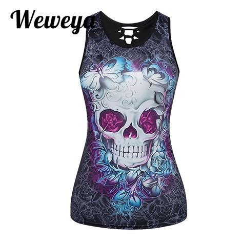 Aliexpress Buy Weweya Women 3D Floral Skull Print Punk Gothic