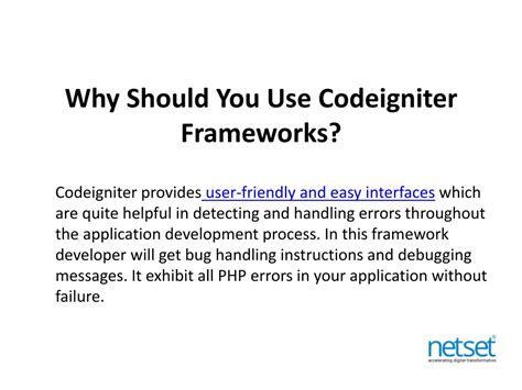 Ppt Benefits Of Using Codeigniter For Web Developments Netset