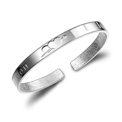 999 Sterling Silver Cuff Bracelets For Valentines Day With Pattern I