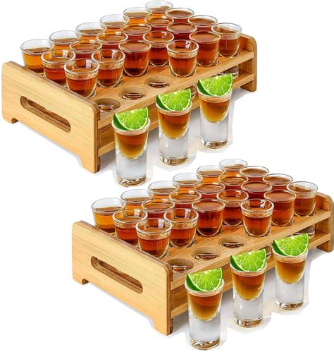 Supwinnet Shot Glasses Set 48pcs 0 5oz 15ml Bulk Mini Shot Glasses With 2pcs Trays Holders