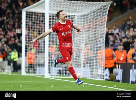 Liverpool UK 26th Oct 2023 Diogo Jota Of Liverpool Celebrates After