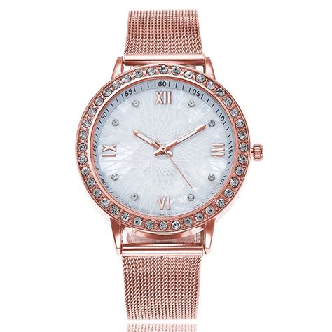 Fashion Rhinestone Women Watches Female Stainless Steel Mesh Quartz