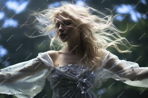 Premium Ai Image A Woman With Long Blonde Hair And Wind Blowing Her Hair