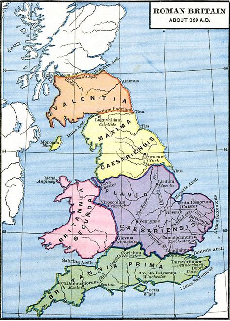 Map of Roman Britain about AD 369 showing the provinces of Britannia ...