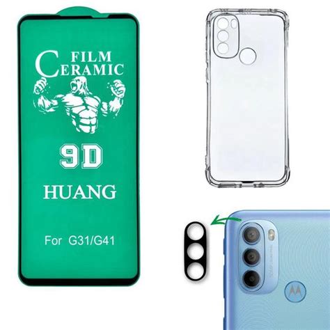 Kit Moto G31 Película Cerâmica 9D Capa TPU Câmera 3D MaxiMundo