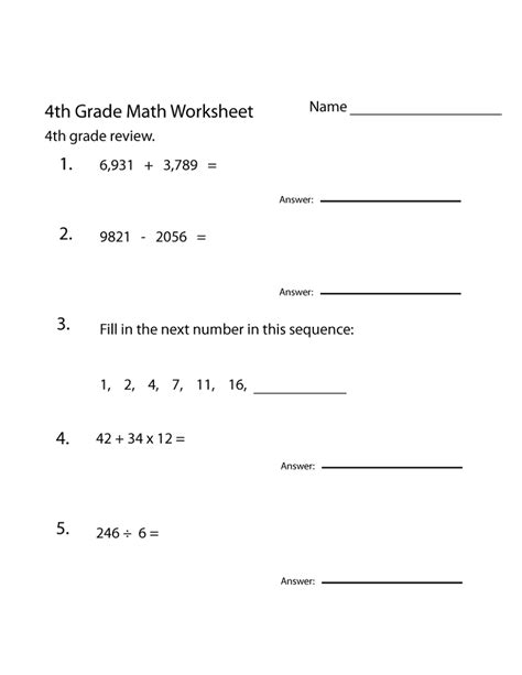 Math Worksheets For Grade 4 Activity Shelter