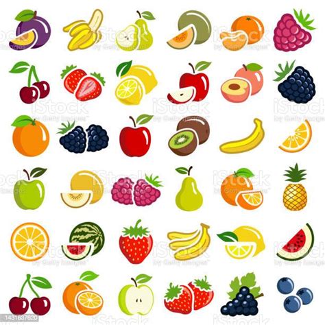 Sustainable Healthy Fruit Icon Collection Vector Color Illustration向量圖形及更多一片圖片 Istock