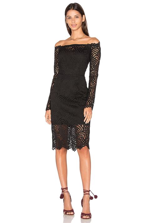 BOBI BLACK LACE CROCHET OVERLAY LONG SLEEVE OFF THE SHOULDER DRESS