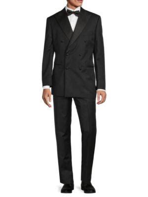 Saks Fifth Avenue Modern Fit Double Breasted Peak Lapel Wool Tuxedo On