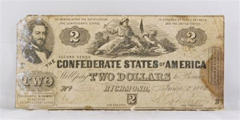 1862 Confederate States Of America Two Dollars Note Richmond Property Room